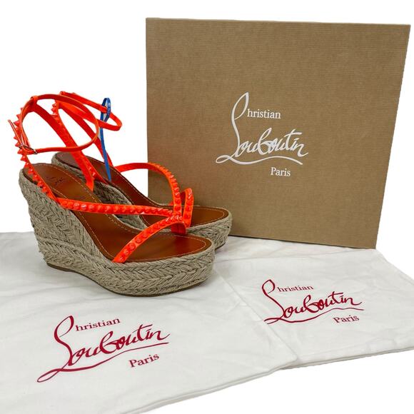 Christian Louboutin Mafaldina Zeppa 120 Wedge Sandal Orange Size 40 - Picture 14 of 15